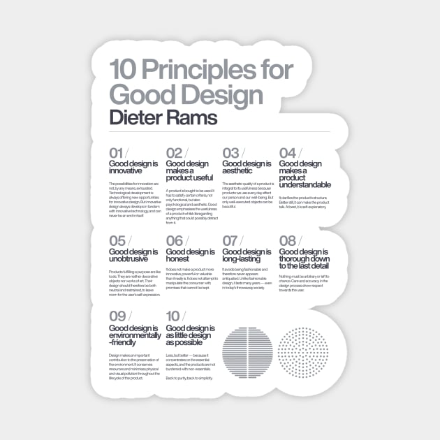 10 Principles for a good Design, Dieter Rams, White, Braun, Helvetica, Typographic, Quote, Modern Art, Wall Ar, Industrial Design Sticker by sub88